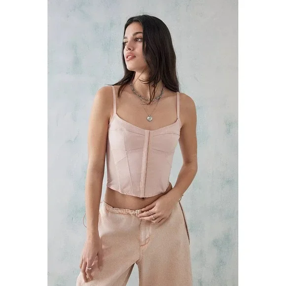 Urban Outfitters Pink Corset Style Camisole Top Hook & Eye Closure Mesh Back XL - Picture 3 of 8